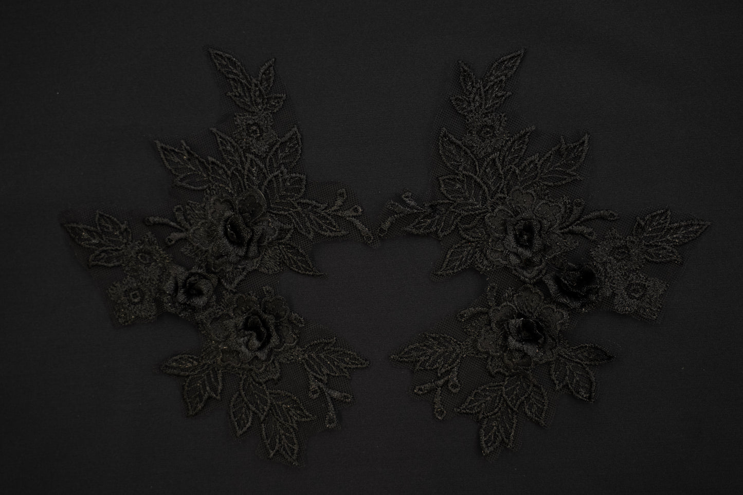 Mia 3D Floral Lace Emboridery Applique CM19x14 Black Pair