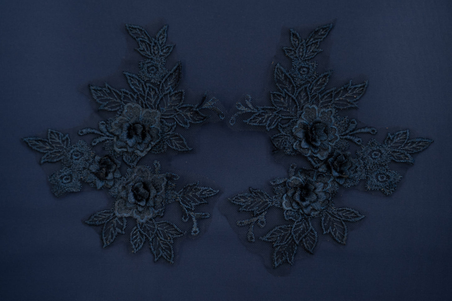 Mia 3D Floral Lace Emboridery Applique CM19x14 Dark Blue Pair