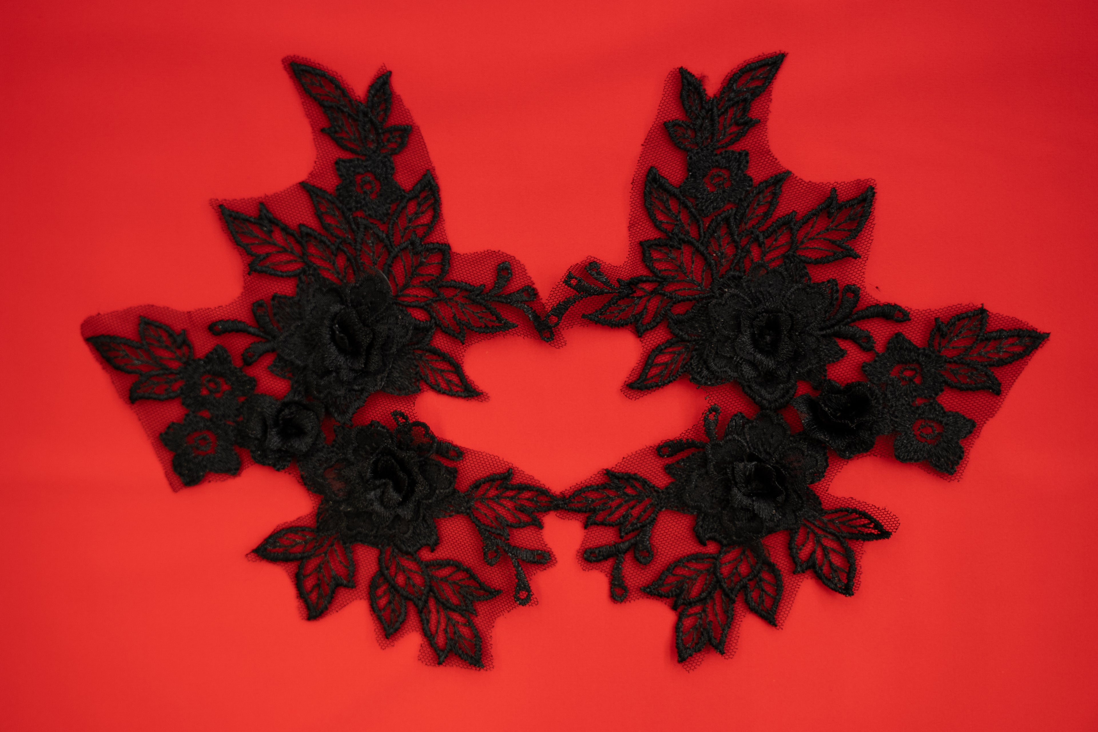 Mia 3D Floral Lace Embroidery Applique CM19x14 Black Pair