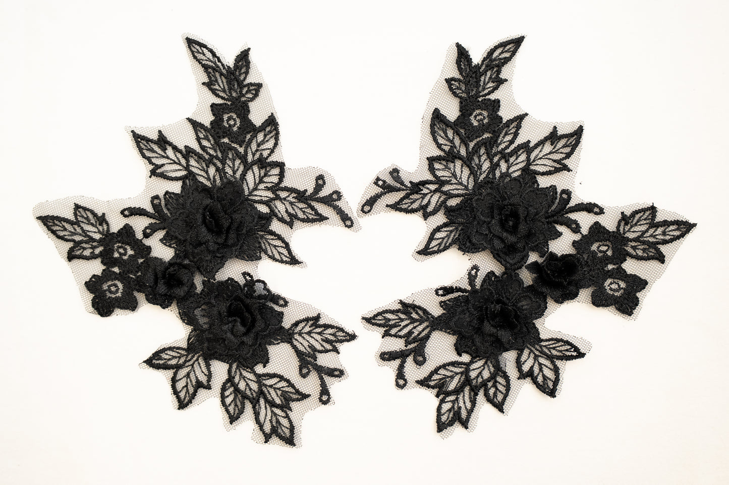 Mia 3D Floral Lace Emboridery Applique CM19x14 Black Pair