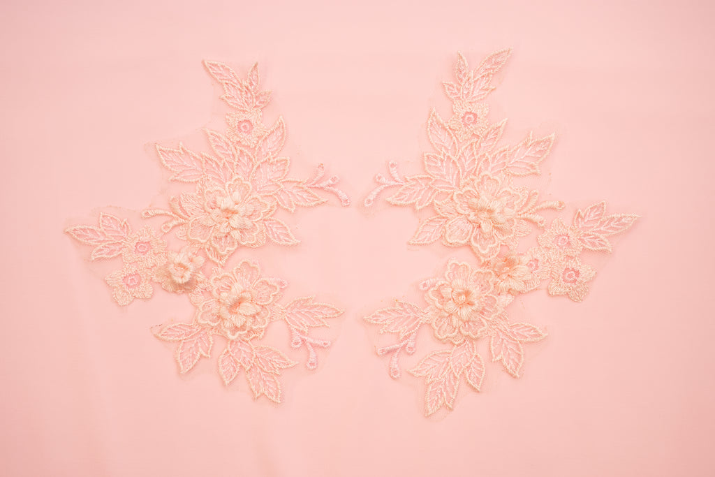 Mia 3D Floral Lace Embroidery Applique CM19x14 Light Rose Pair