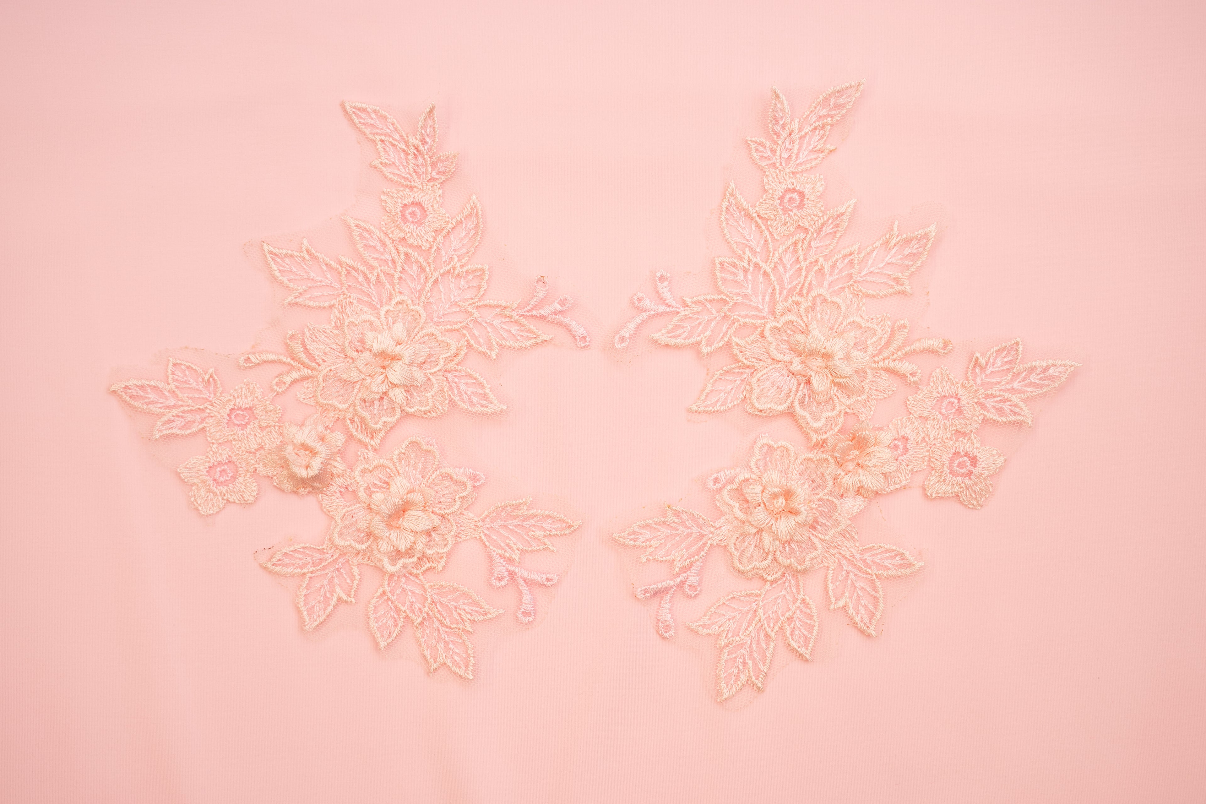 Mia 3D Floral Lace Embroidery Applique CM19x14 Light Rose Pair