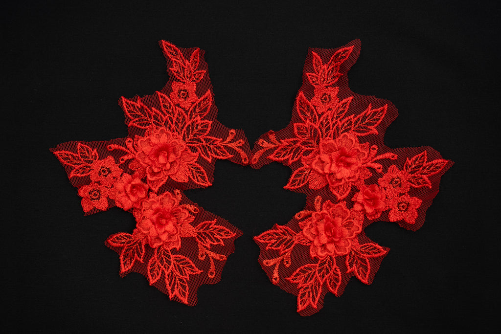 Mia 3D Floral Lace Embroidery Applique CM19x14 Light Siam Pair