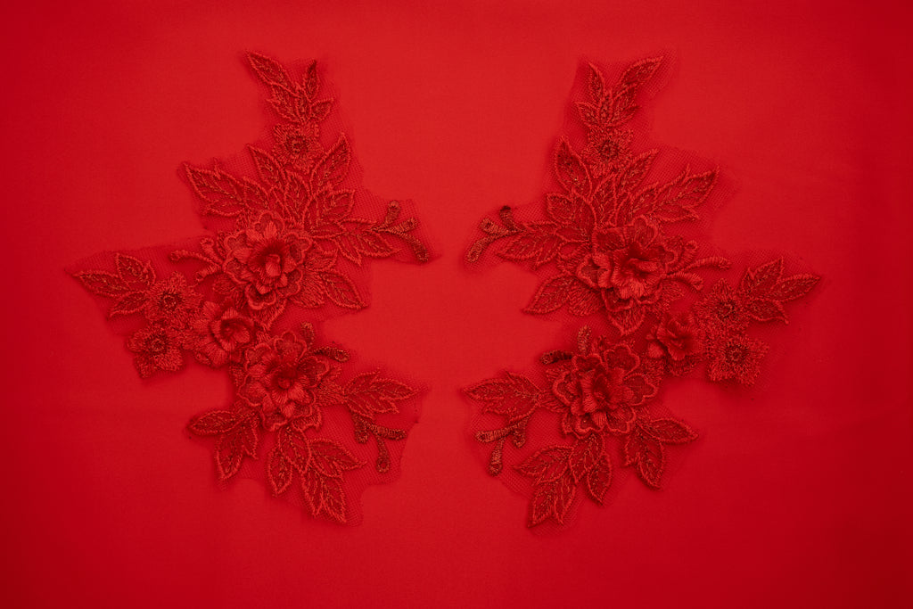 Mia 3D Floral Lace Embroidery Applique CM19x14 Light Siam Pair