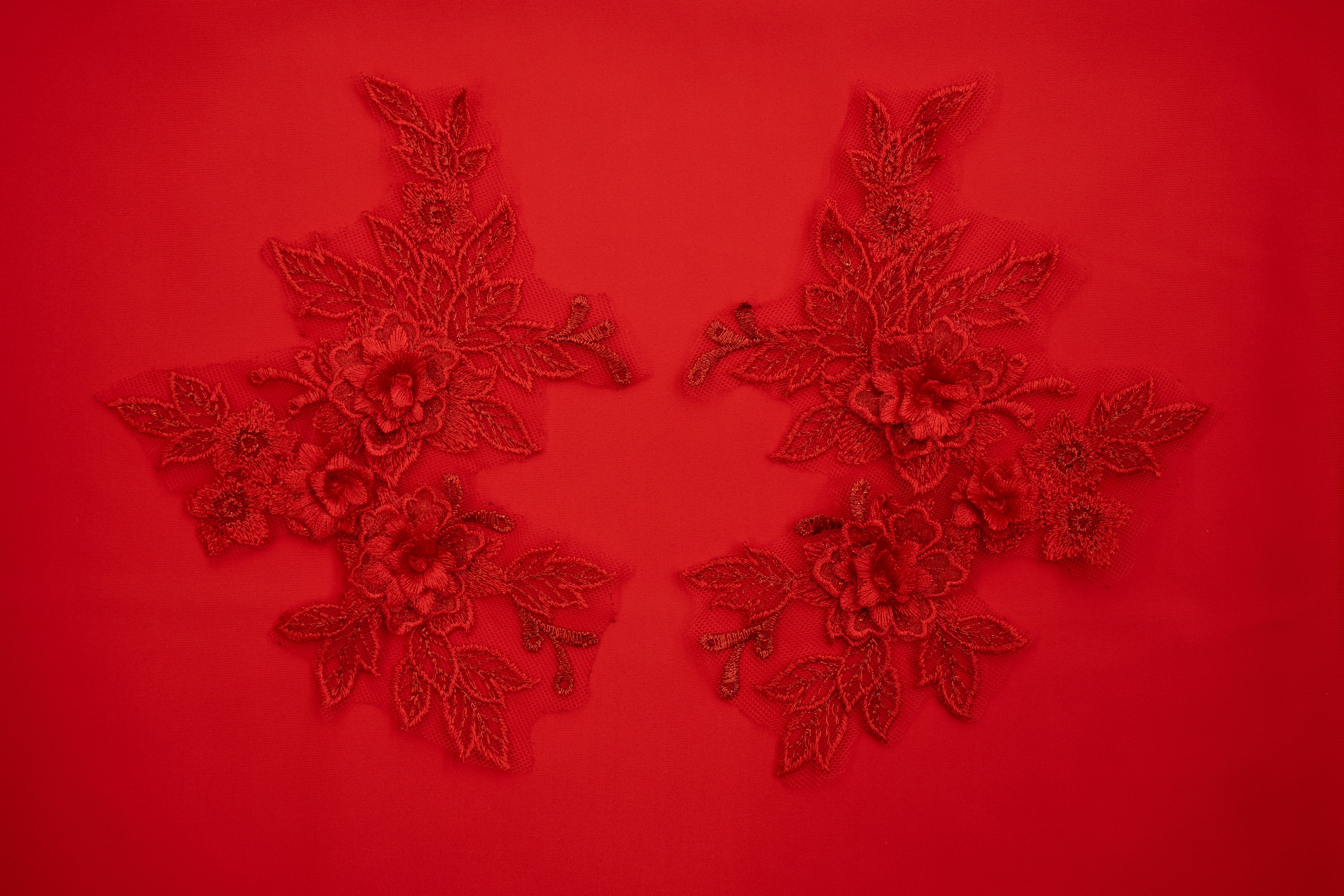 Mia 3D Floral Lace Embroidery Applique CM19x14 Light Siam Pair