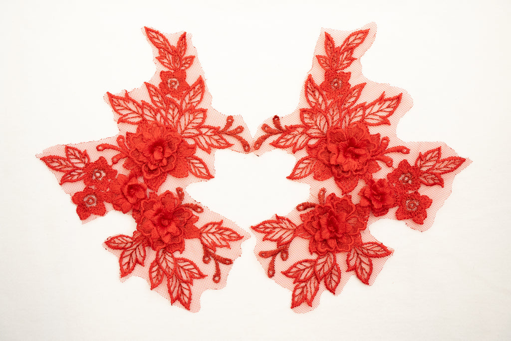 Mia 3D Floral Lace Embroidery Applique CM19x14 Light Siam Pair