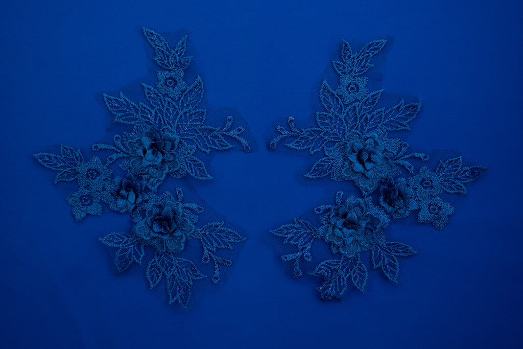 Mia 3D Floral Lace Embroidery Applique CM19x14 Sapphire Pair