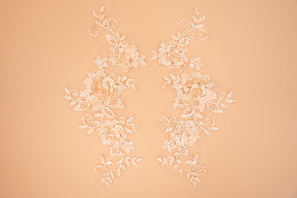 Noa 3D Floral Lace Embroidery Applique CM27x13 Blush Pair