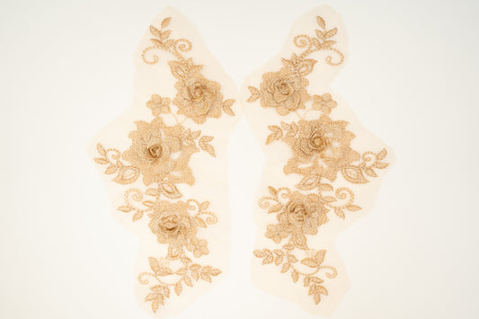 Noa 3D Floral Lace Emboridery Applique CM27x13 Desert Sand Pair