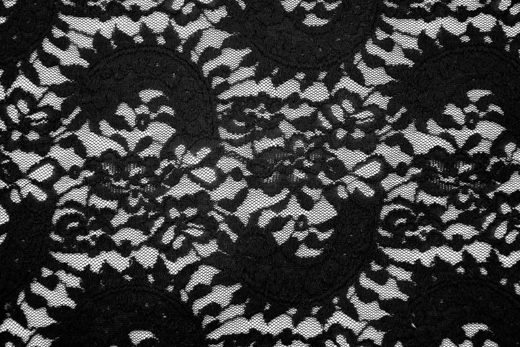 Stretch Lace Paisley Black $/foot