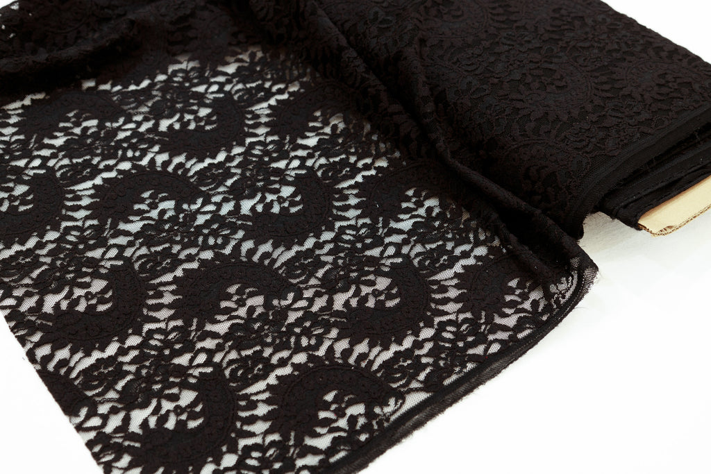 Stretch Lace Paisley Black $/foot