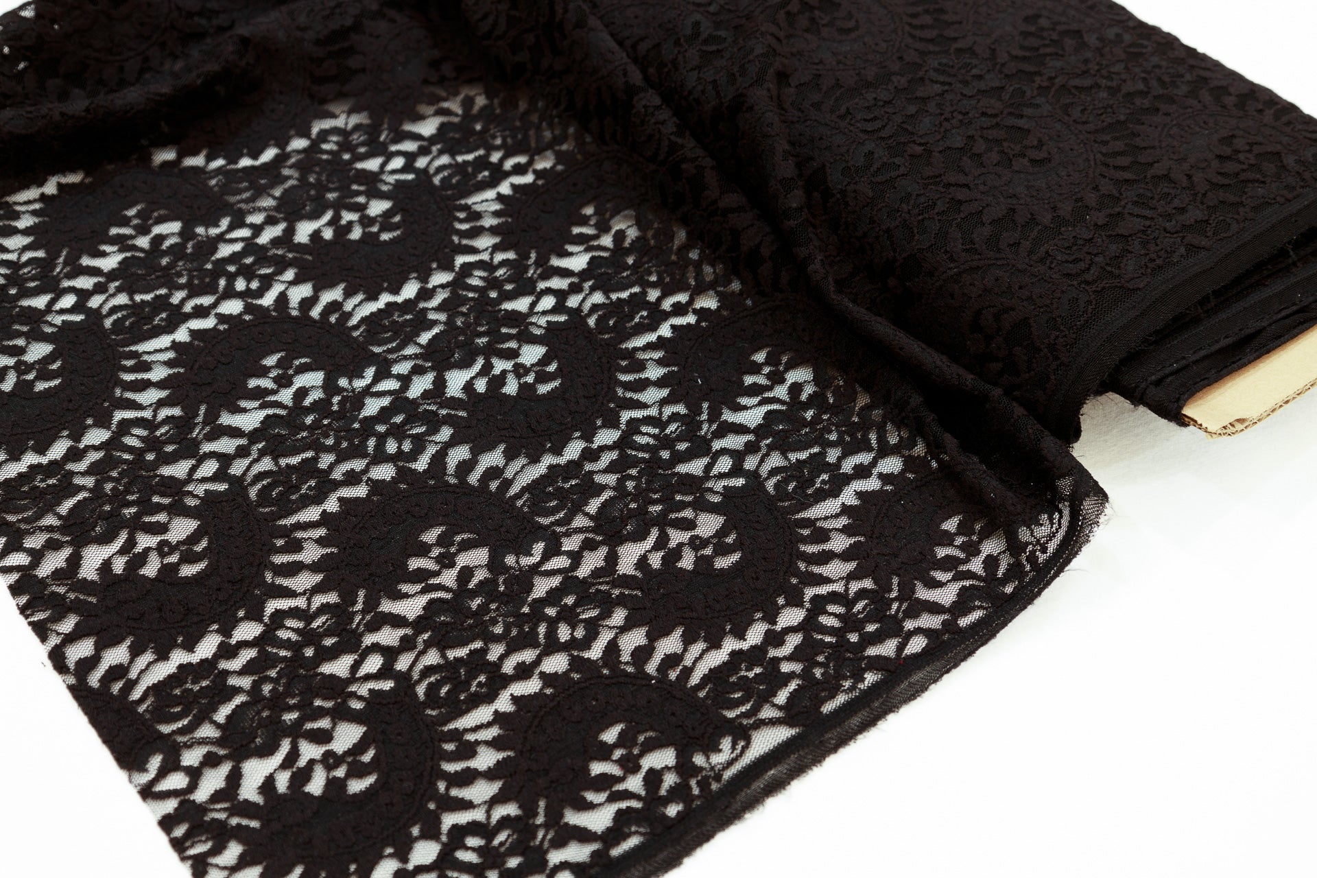 Stretch Lace Paisley Black $/foot