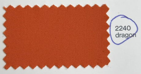 A fabric color swatch with scalloped edges in a rust-orange hue, labeled '2240 dragon' on a white background.