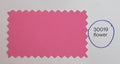 A pink fabric color swatch with scalloped edges on a white background, next to a blue circular label reading '30019 flower'.