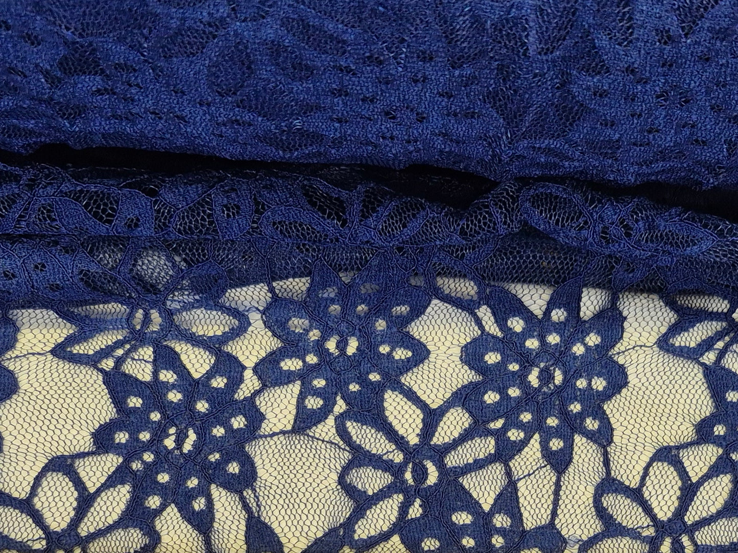 Stretch Lace Sunflower Dark Blue $/foot