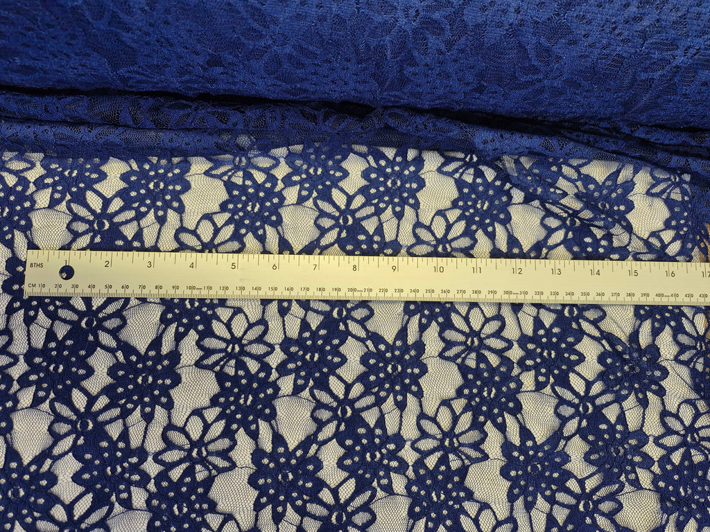 Stretch Lace Sunflower Dark Blue $/foot