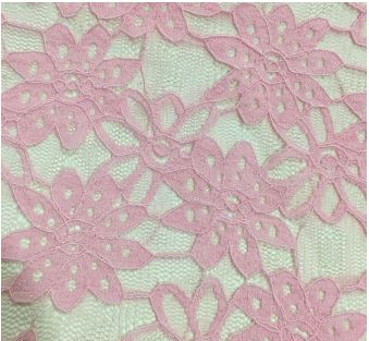 Close-up of pink floral lace fabric
