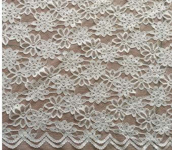 Close-up of white lace fabric on a brown background