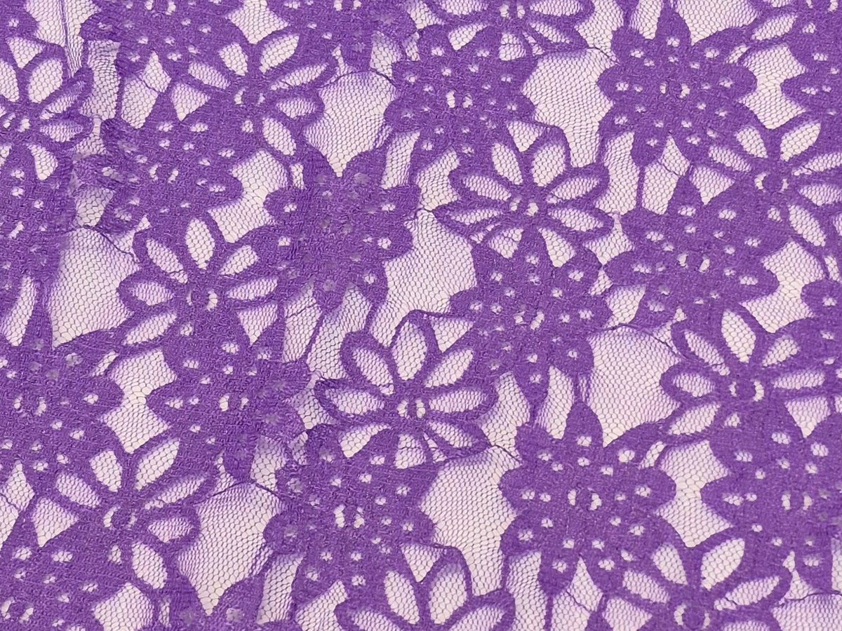 Stretch Lace Sunflower Japanese Violet $/foot