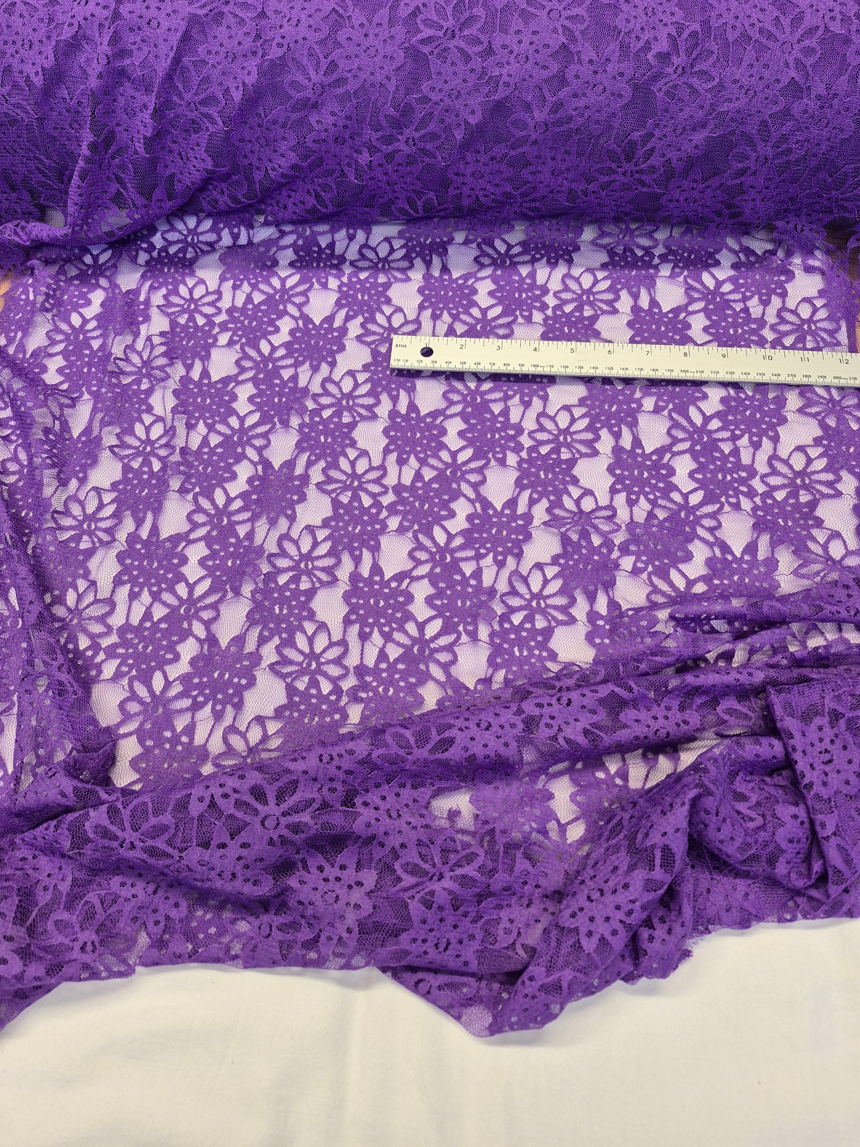 Stretch Lace Sunflower Japanese Violet $/foot