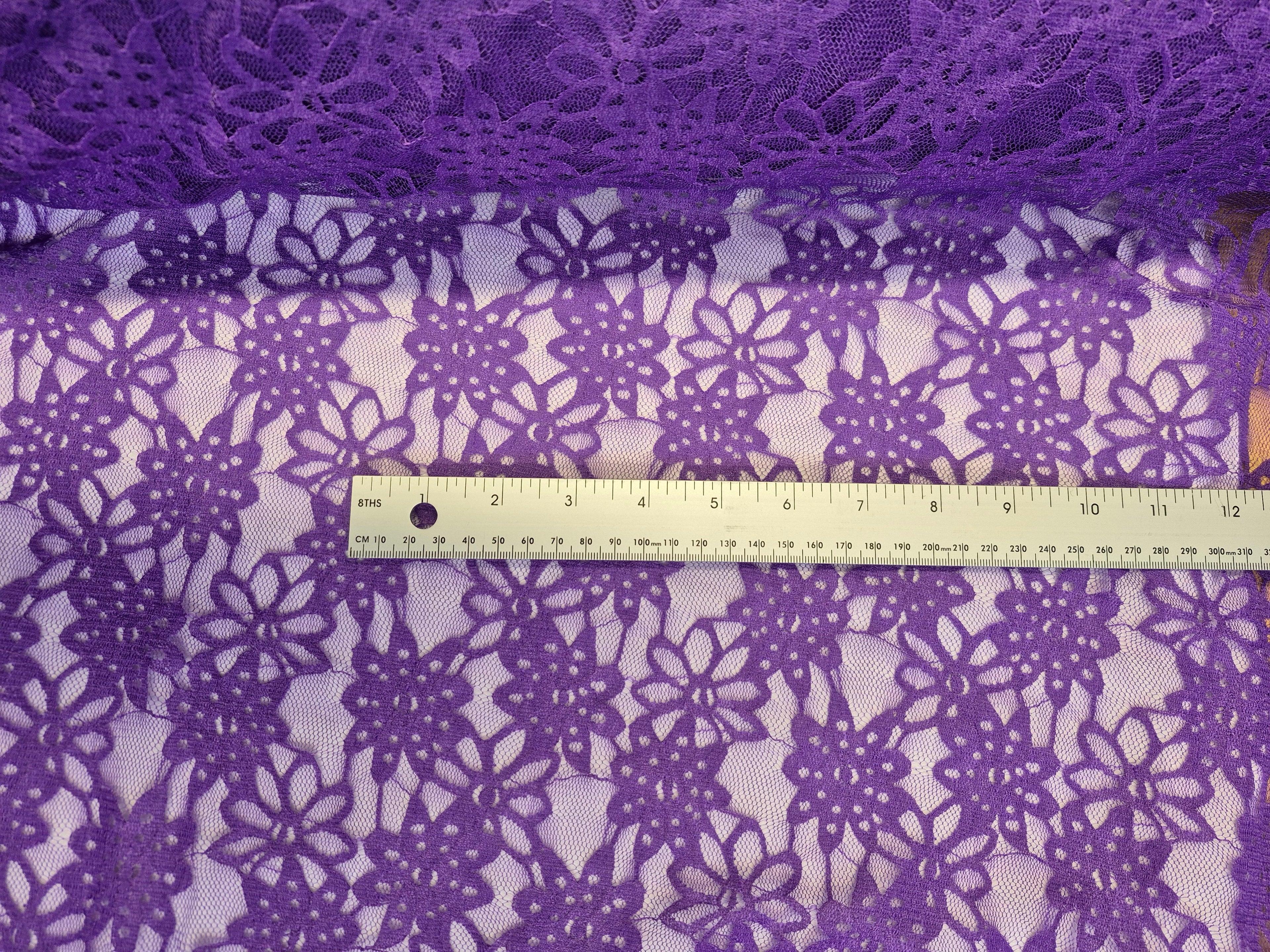 Stretch Lace Sunflower Japanese Violet $/foot