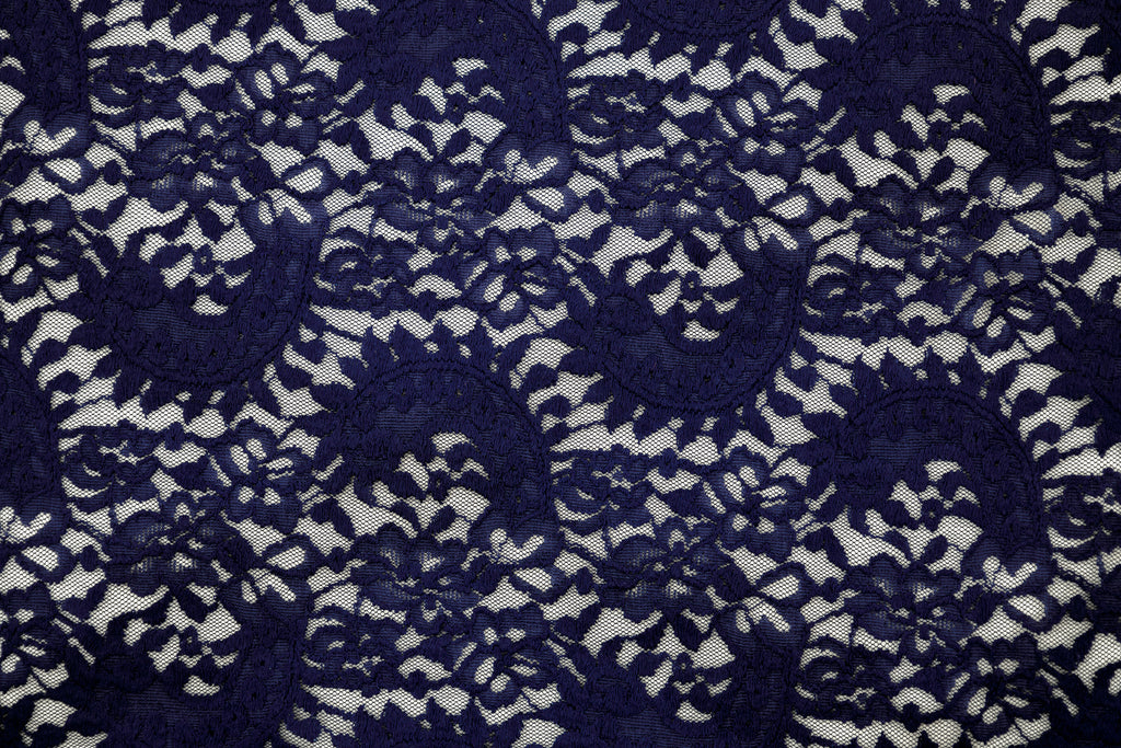 Stretch Lace Paisley Navy $/foot