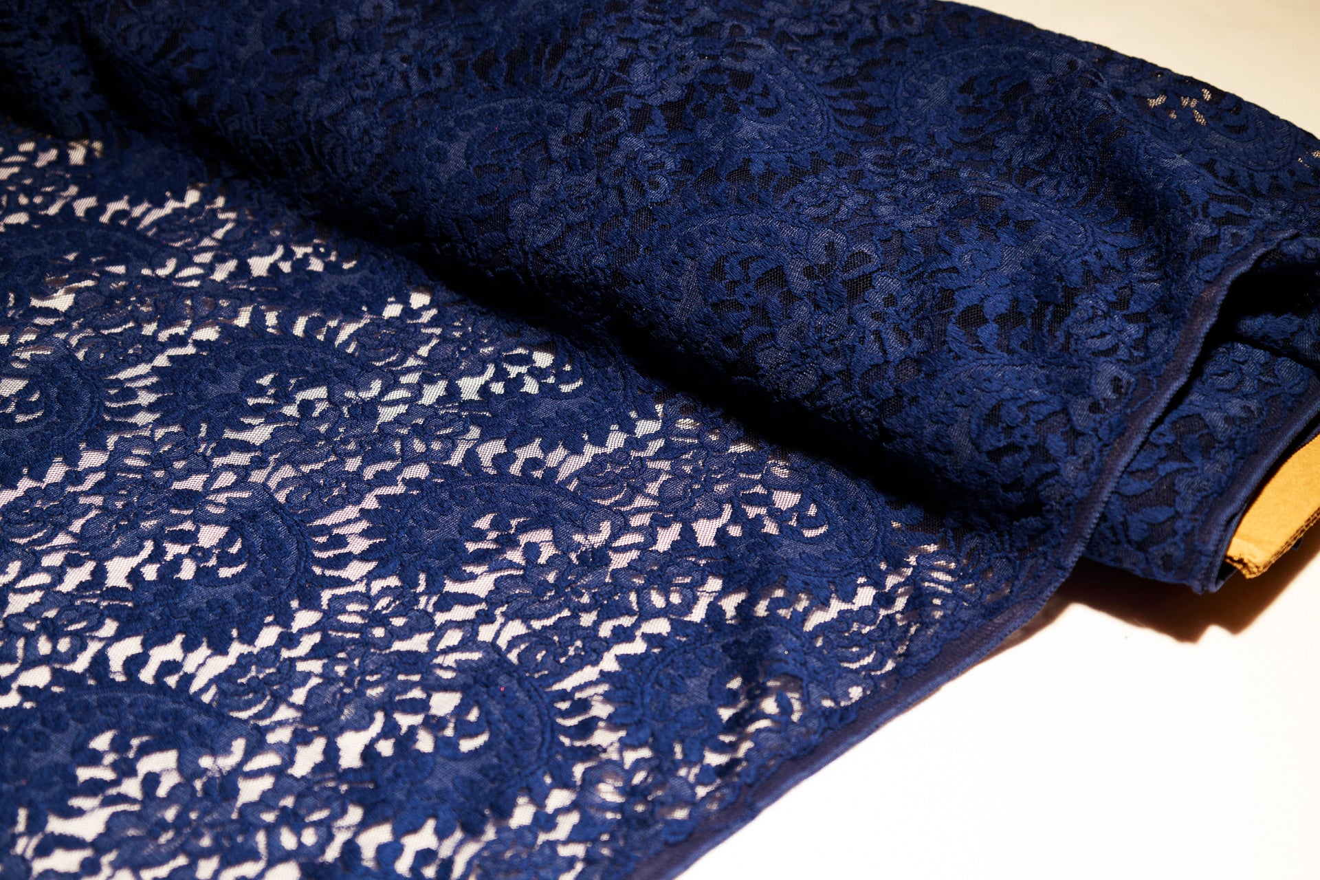 Stretch Lace Paisley Navy $/foot