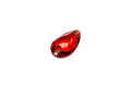 A single red, tear-drop shaped, sew-on rhinestone.