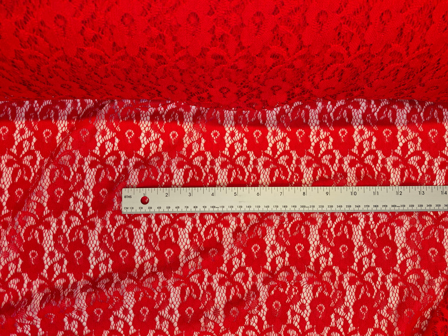 Stretch Lace Pansy Red $/foot