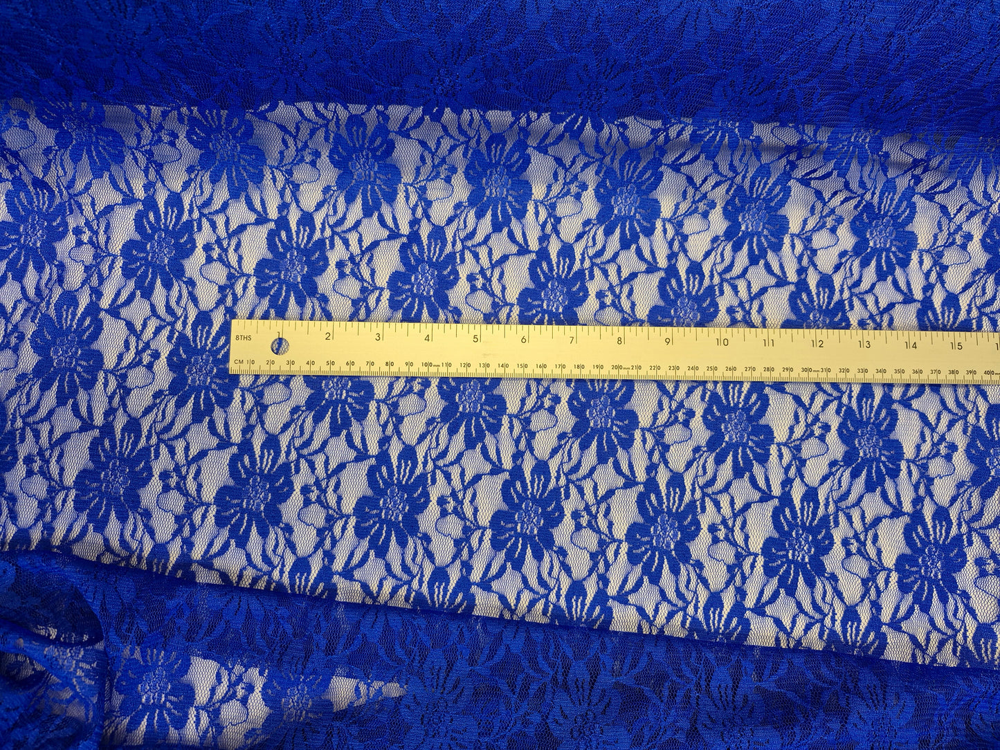 Stretch Lace Garden Flower Royal Blue $/foot