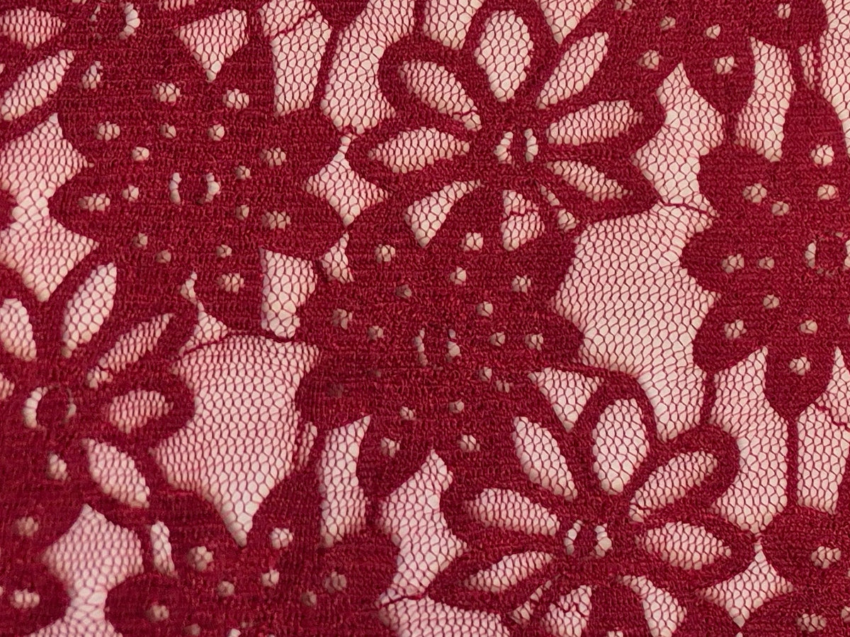 Stretch Lace Sunflower Wine Red $/foot